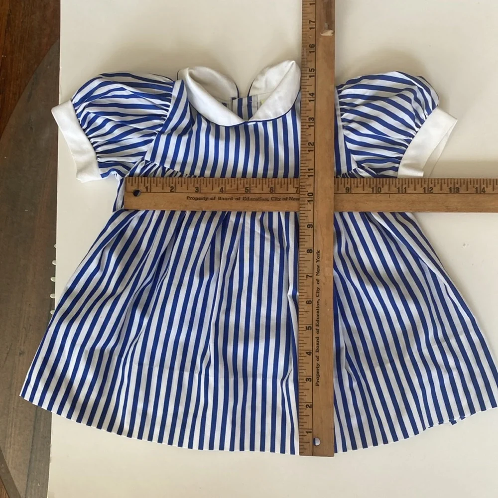 Vintage 80s blue and white striped dress with Peter Pan collar size 12 months